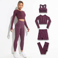 2Pcs Seamless Hyperflex Workout Sport Outfits for Women Sportswear Athletic Clothes Gym Long Sleeve Crop Top High Waist Leggings